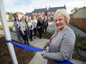 Cllr Carole Hegley cuts the ribbon to officially open the new Grand Union Housing homes at Shuttleworth Court in Biggleswade. October 31 2016Matthew Power Photographywww.matthewpowerphotography.co.uk07969 088655mpowerphoto@yahoo.co.uk@mpowerphoto
